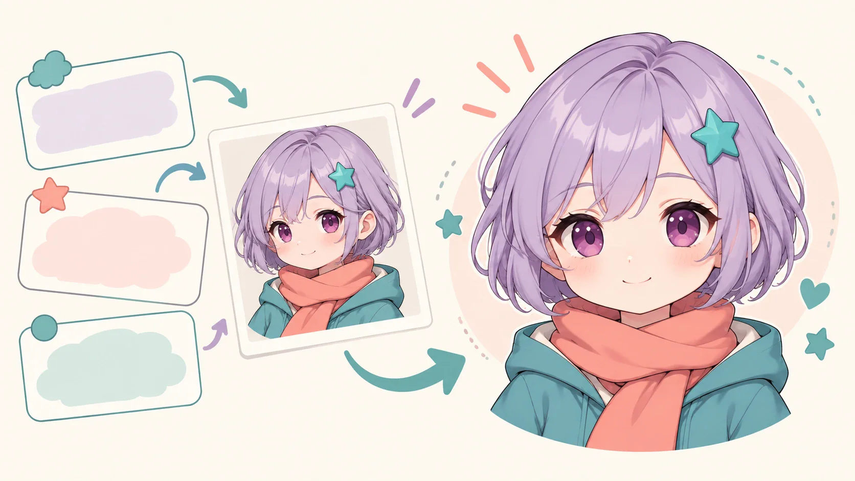 Original chibi character developed from a written idea and visual reference