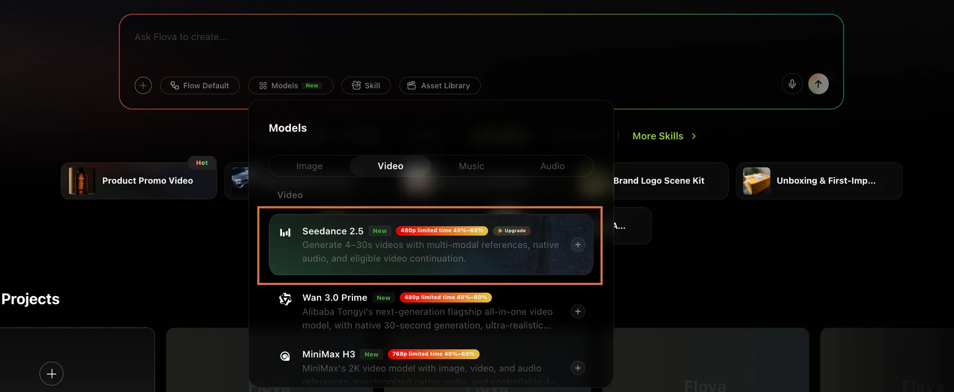 Choose Flova Seedance 2.5 model