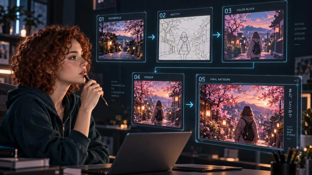 Virtual influencer campaign moving from content brief to storyboard and video scenes