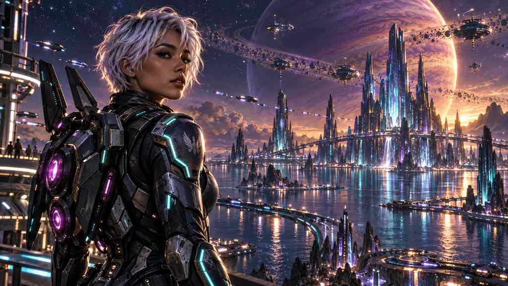 Original virtual influencer performing across a cinematic fictional world