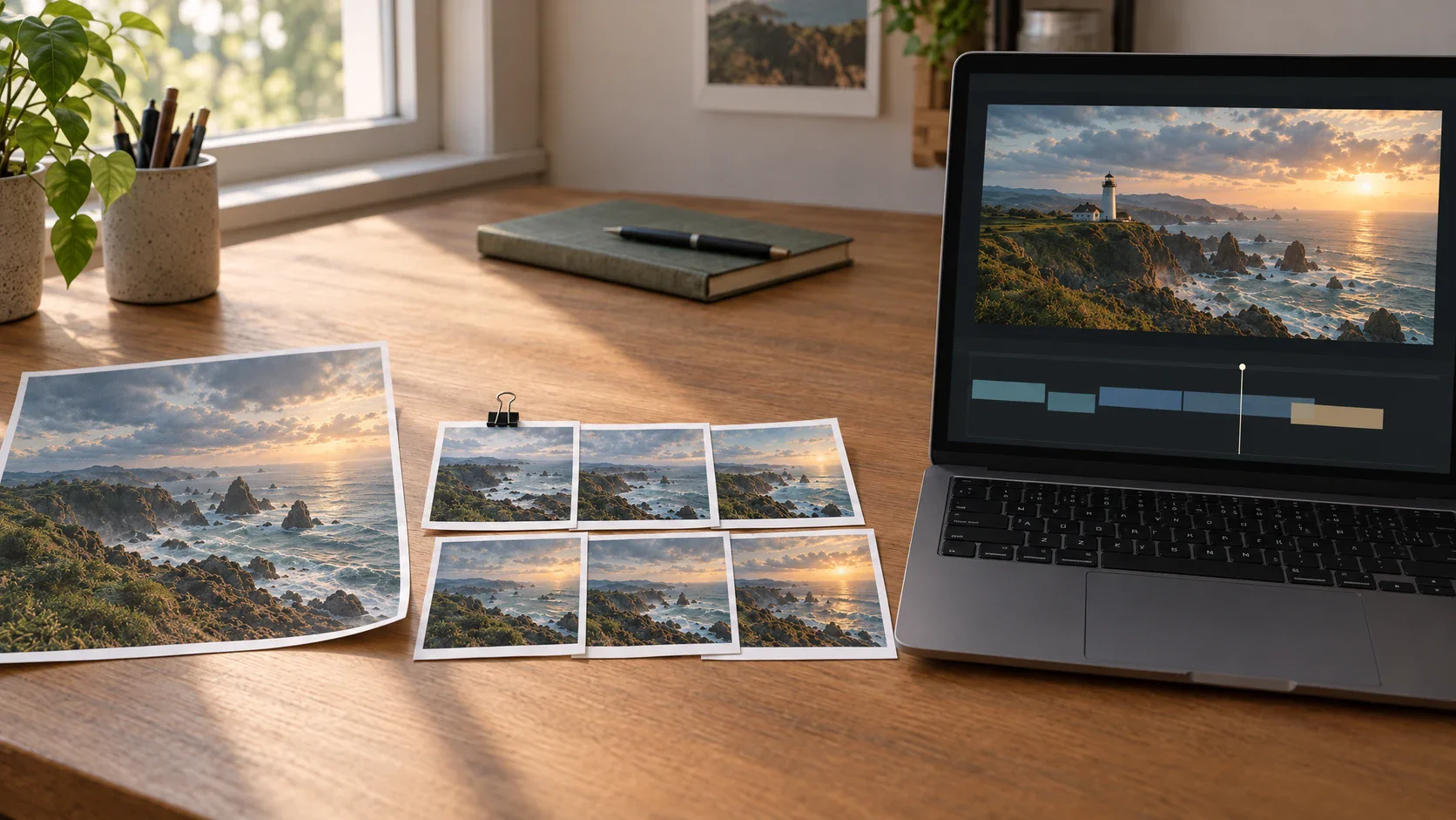 A complete image-to-video project with source picture, moving shots, sound, and final sequence