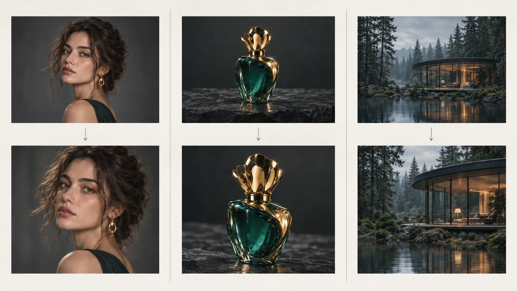 Portrait, product, and environment reference images connected to consistent animated frames