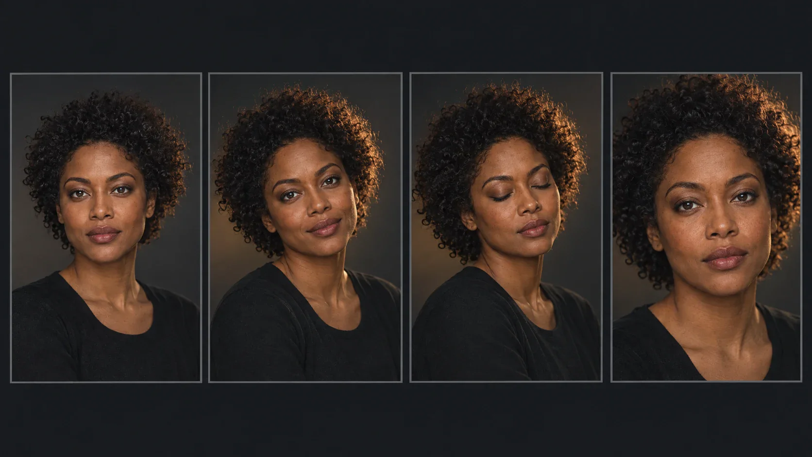 A portrait developing natural facial, fabric, and camera motion across several frames