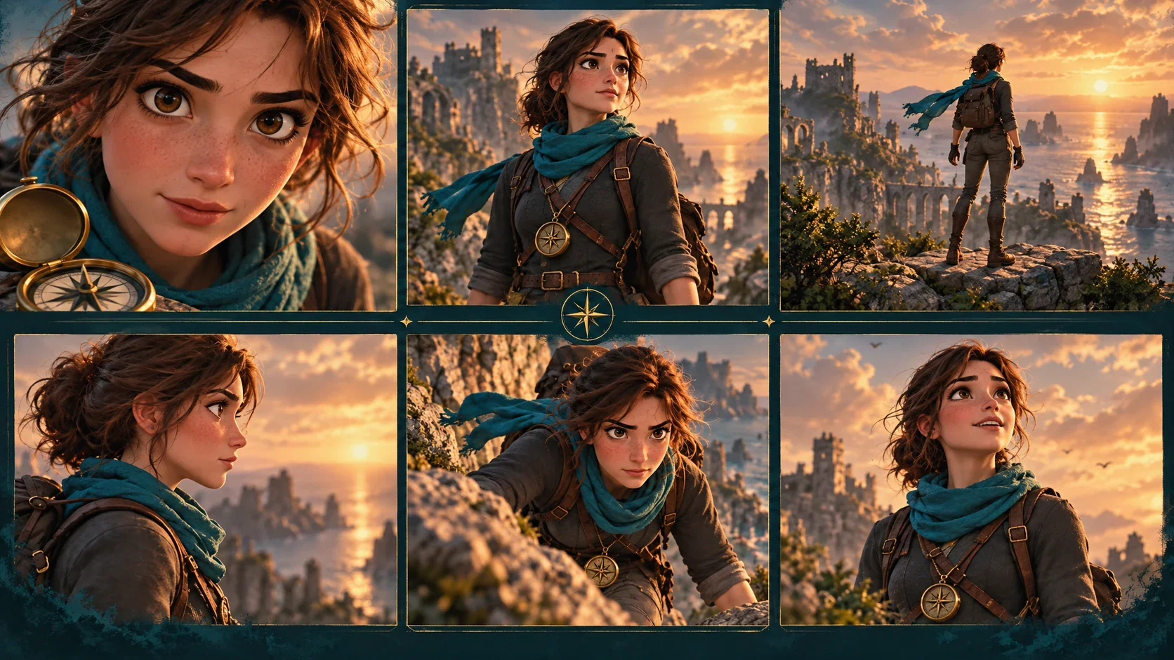 Consistent animated character, clothing, props, and locations across multiple scenes