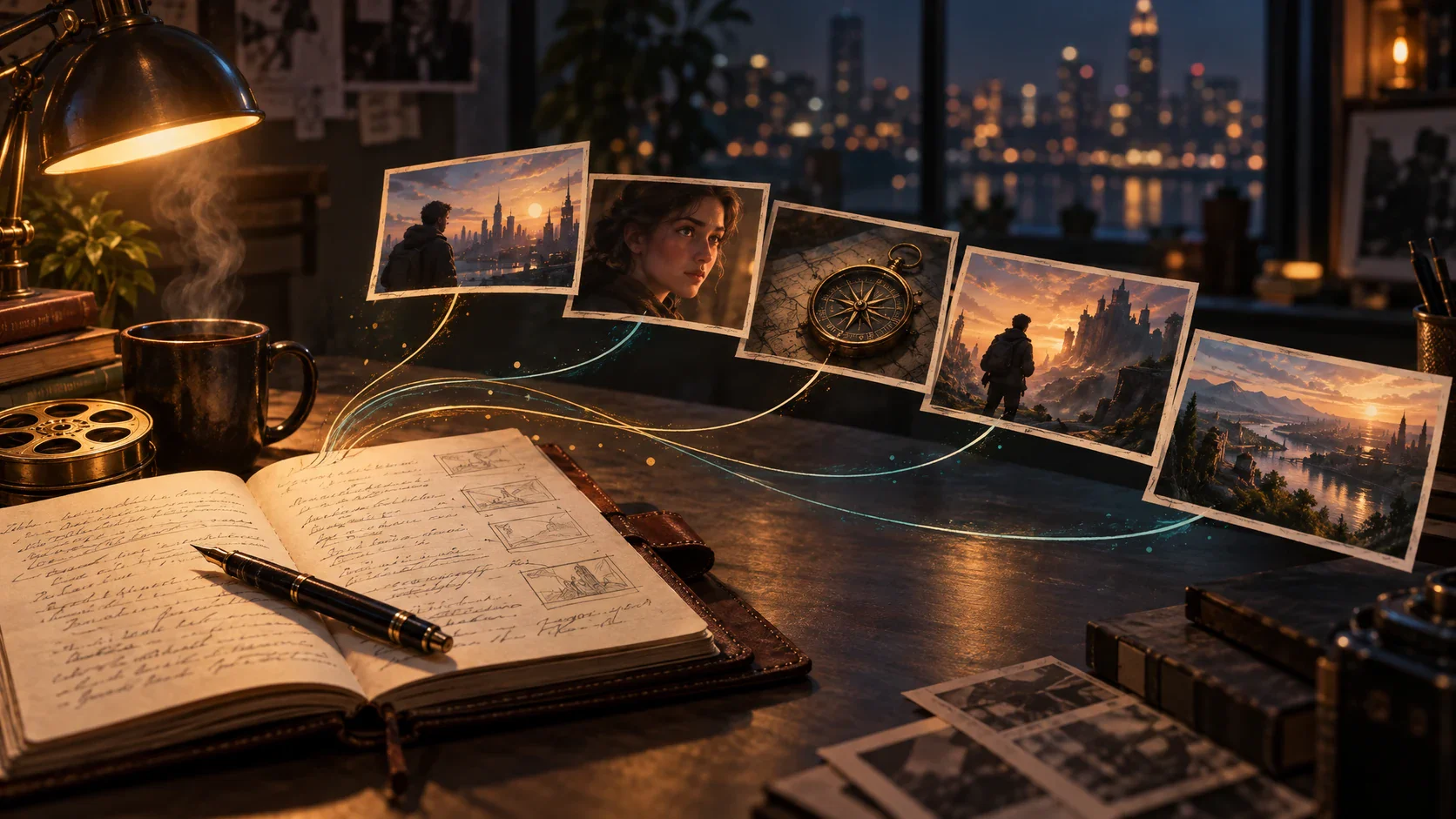 Written script divided into scene cards and storyboard beats
