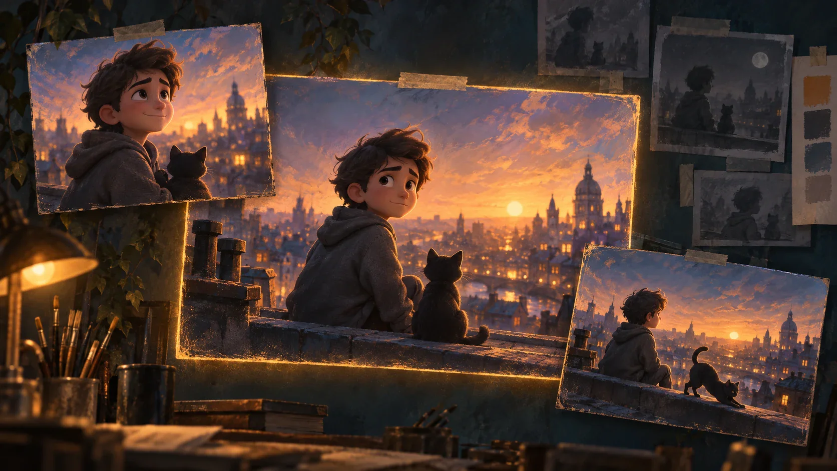 One animated storyboard scene being revised while approved scenes remain unchanged