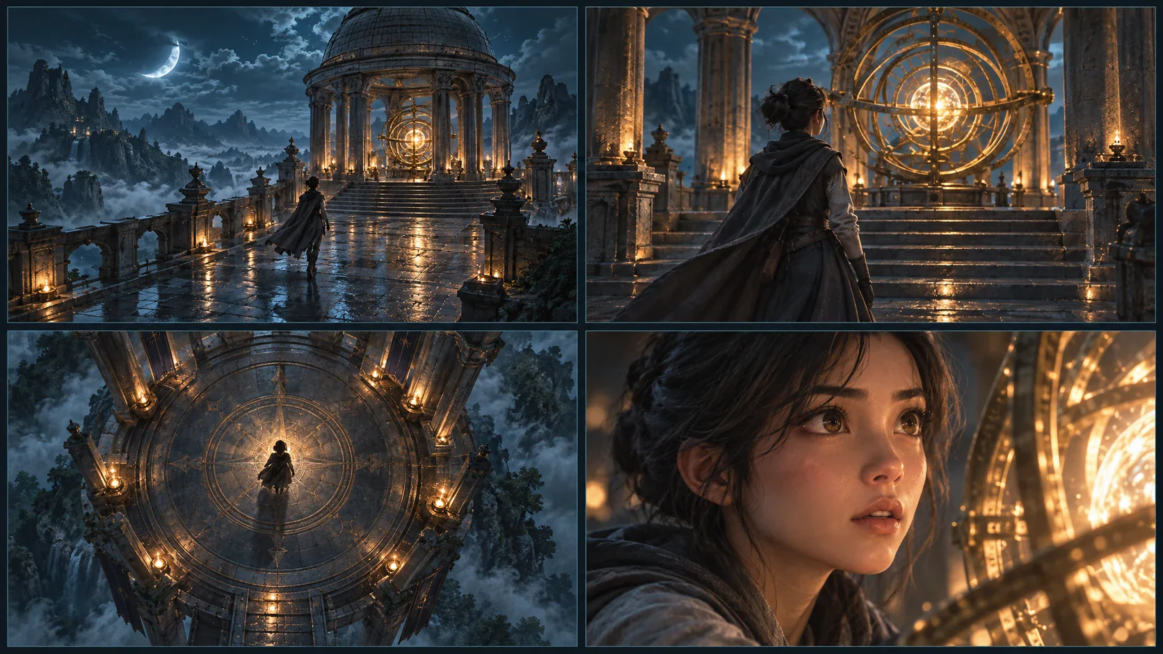 Animated shot options showing framing, action, camera movement, and lighting direction