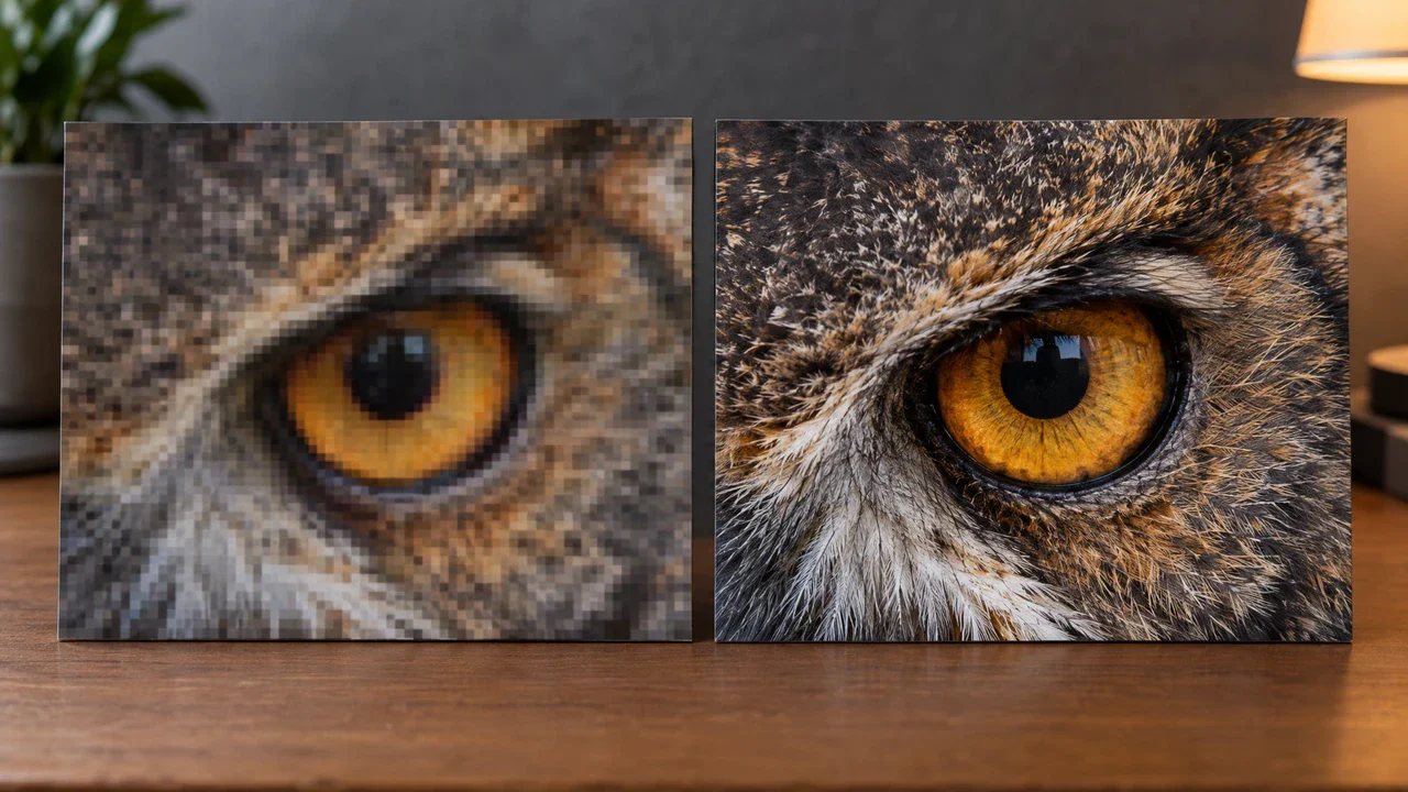 Close-up frames showing reduced compression artifacts after AI video upscaling