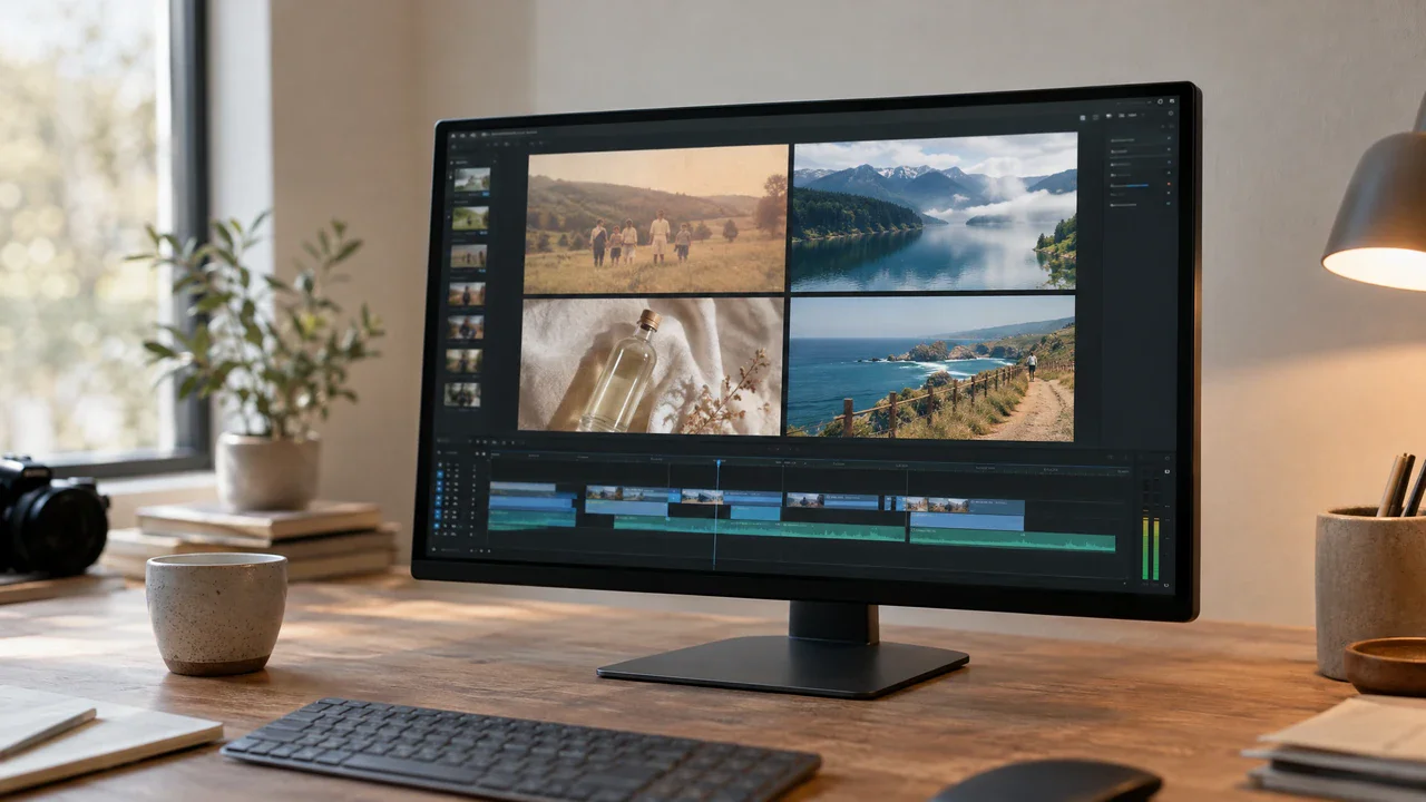Mixed-resolution clips aligned in one polished video editing timeline